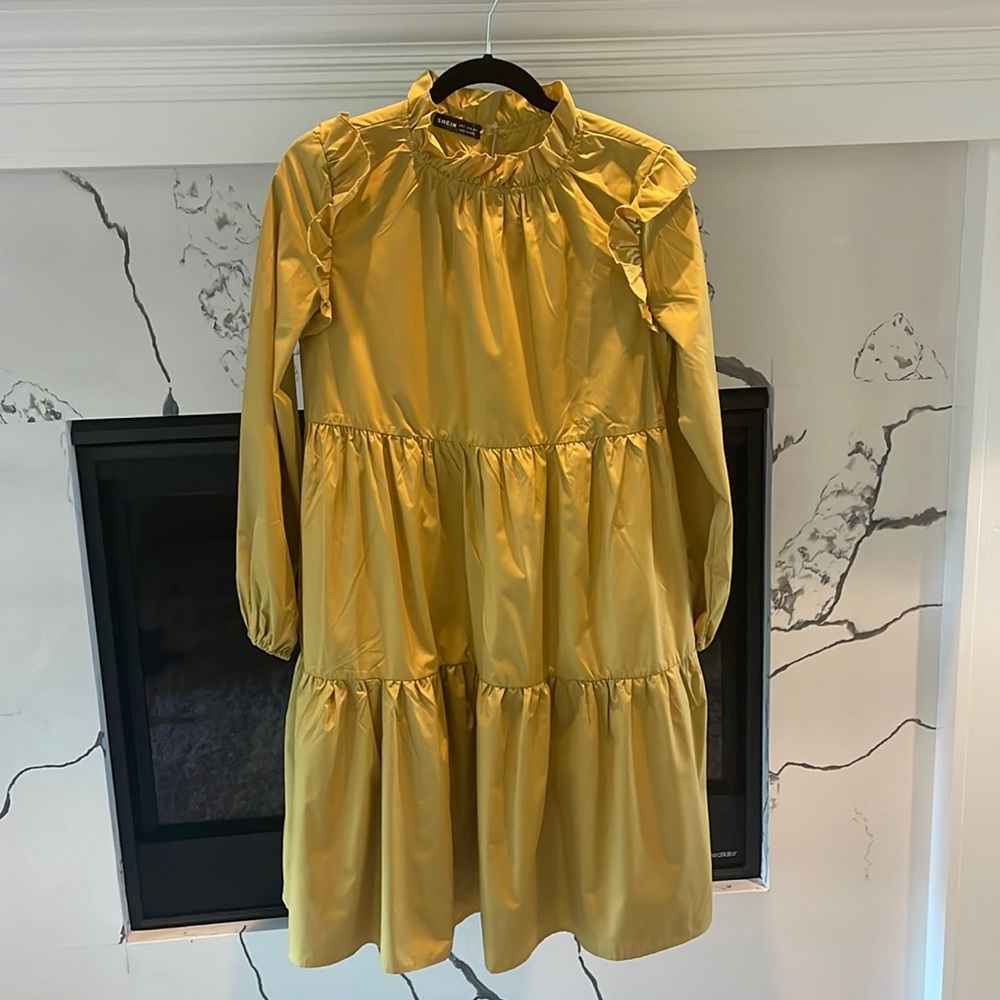 Shein mustard yellow tiered dress